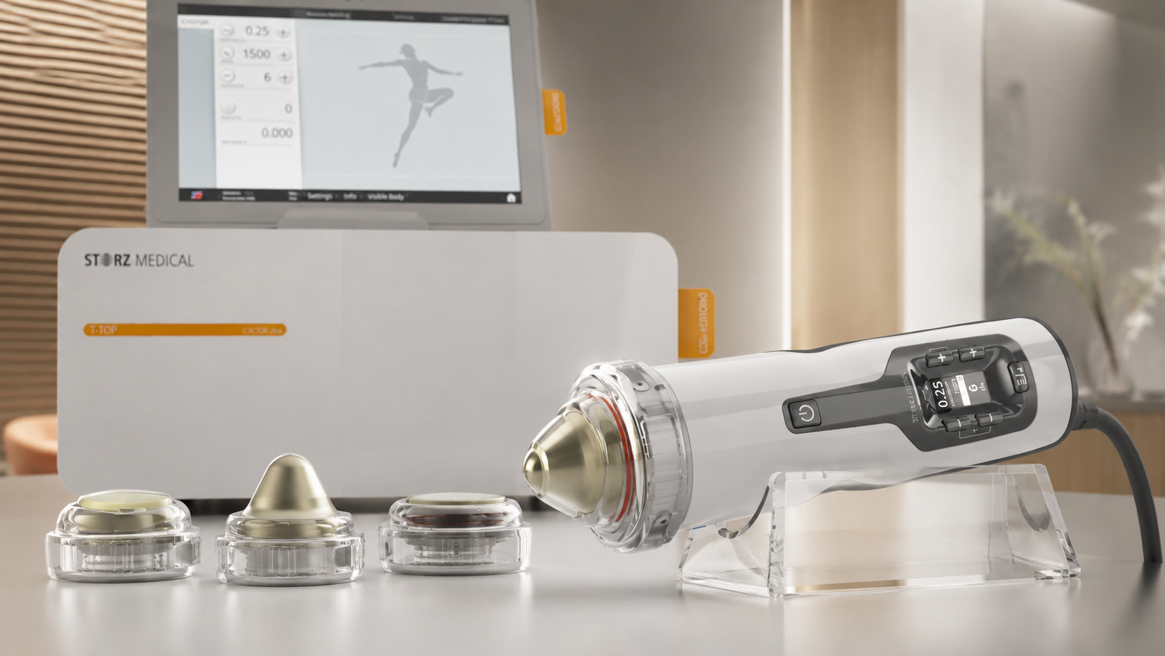 SEPIA focused shockwave handpiece and stand-off accessories